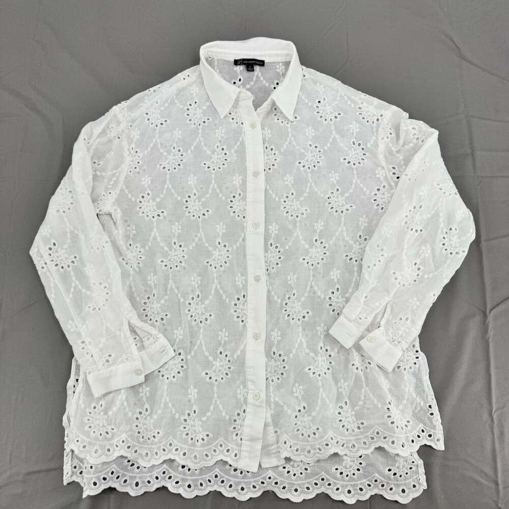 Adrianna Papell Eyelet Embroidered Shirt Size M White